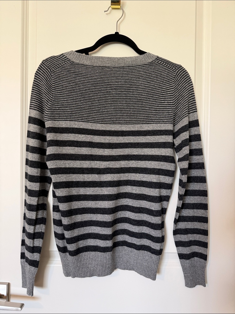 J. Crew Wool Gray and Charcoal Striped Crewneck Sweater - Picture 4 of 7